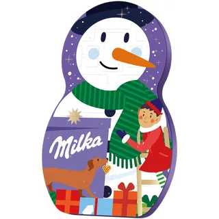 Milka Snow Mix Adventskalender – Bunter Weihnachtskalender mit Schokolade, Kugeln & gefüllter Schneemann-Figur – 236g
