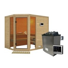 KARIBU Sauna »Kohila 3«, inkl. 9 kW Saunaofen mit externer Steuerung, für 4 Personen - beige