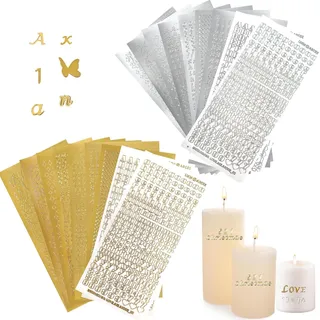 Wachsbuchstaben für Kerzen, 18 Stück, Gold Silber | Klebebuchstaben, Alphabet Sticker, Großbuchstaben Kleinbuchstaben Zahlen Symbolen, Kreative Kerzendekoration