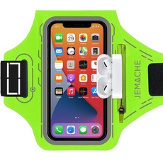 JEMACHE Running Sportarmband für iPhone 15 14 13 12 11 Pro, Samsung Galaxy S24 S23 S22 S21 S20, Gym Sport Armband mit Airpods Pro Halterung (Grün)