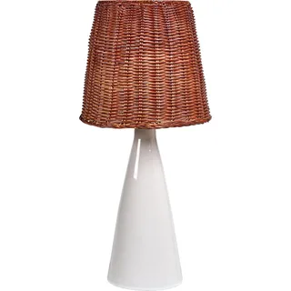 BELIANI Tischlampe mit weißem Keramikfuß und Rattan-Lampenschirm, Nachttischlampe für Flur und Wohnbereich - Weiß, Braun
