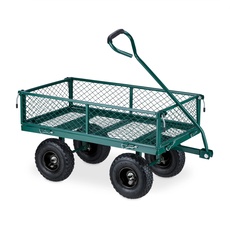 Relaxdays Handwagen, praktischer Bollerwagen für den Garten, mit Luftbereifung, klappbare Seitenteile, bis 200 kg, grün