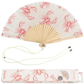 Fisura - Origineller Handfächer mit Hummeraufdruck. Moderner und farbenfroher Fächer aus Holz. Weißer und roter Fächer. Maße: 42,5 x 23 cm. Materialien: Holz und Textil.