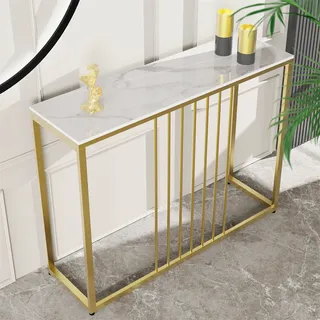 WISFOR Konsolentisch Marmor Flurtisch Dekotisch Sideboard Beistelltisch mit goldenem Metallrahmen Wohnzimmer Eingangsbereich - Weiß, Gold