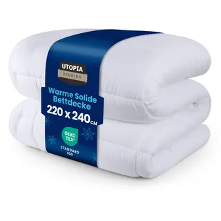 Utopia Bedding Bettdecke 220 x 240 cm, Ganzjahresdecke 370 GSM Füllung, atmungsaktive Schlafdecke, Steppdecke, Super Weiche Kuschelige (Weiß)