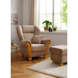 Home Affaire Loungesessel Milano Vintage Hochlehnsessel 94 x 106 x 93 cm Beige mit Zierkissen