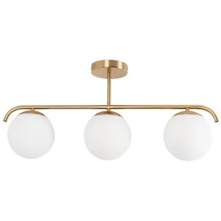 BARCELONA LED Talí Deckenleuchte 3-Flammig E27 Gold | Metall Und Opalglas, 700 X 300 X 150 Mm, Wohnraum Essbereich Schlafraum, Gleichmäßiges Licht, IP20