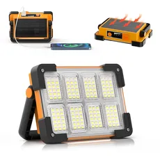 DANCINGBOAR 30W LED Baustrahler Akku Solar Arbeitsleuchte Tragbare, 4 Modi LED Strahler Akku USB Wiederaufladbare 5400 mAh PowerBank für Camping, Werkstatt, Outdoor, Garage, Keller, Notfall