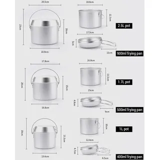 Outdoor Camping Topf und Pfanne Set Aluminium hängender Klappgriff Braten zum Wandern