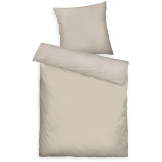 Herding TOM TAILOR Satin-Bettwäsche, 80x80 cm + 135x200 cm, 100% Baumwolle/Satin, mit Doppelnaht am Kissen, Wendemotiv und farbigem Markenreißverschluss, TWO-TONE SOLID COLORS Beige (Sunny Sand)
