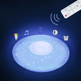 Jiubiaz 36W LED Deckenleuchte Deckenlampe Bluetooth Musik Wohnzimmerlampe Lautsprecher - Weiß