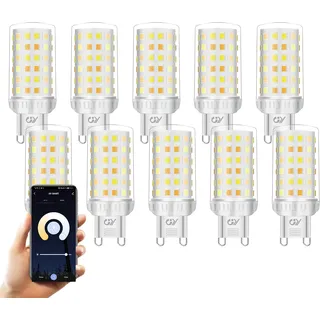 GY Alexa Glühbirne Smart Lampe G9,WLAN Lampe LED Kompatibel mit Alexa/Google Home 2.4 GHz,4W 440lm, Dimmbar Warmweiß-Kaltweiß und Mehrfarbige Birne, Kontrolle durch APP, 10 Stück