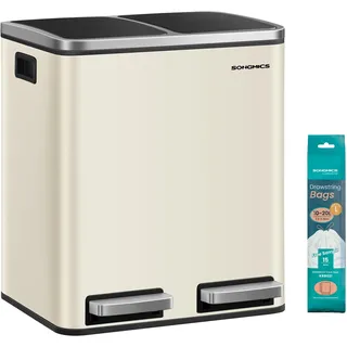 Songmics Mülleimer Küche 2 x 15 l Sandbeige/Tintenschwarz