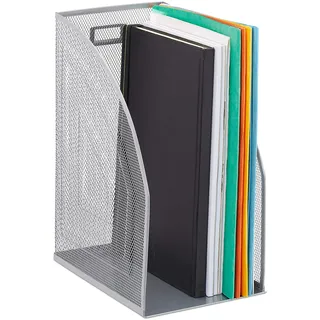 Relaxdays Stehsammler Metall, DIN A4, Stehordner breit, Mesh, Zeitschriftensammler Büro, HBT: 32 x 16 x 24,5 cm, Silber
