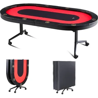 Vevor Casino Pokertisch Klappbare Tischbeine 2290 x 1220 x 800 mm (L x B x H), Faltbarer Pokertisch, Schwarz & Rot Pokerauflage Klapptisch für 10 Spieler, Pokertisch mit Staubschutzhülle Tragbar