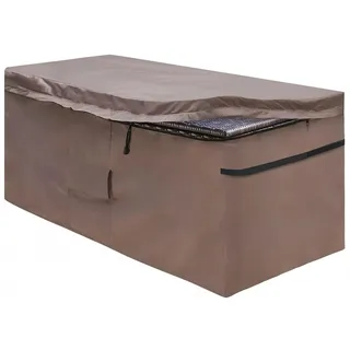 MunteLock Abdeckung für Garten Auflagenbox, Schutzhülle der Kissenbox mit Reißverschlussdeckel und Entlüftung, Wasserdicht, 420D Oxford Braun (123 * 55 * 62cm)