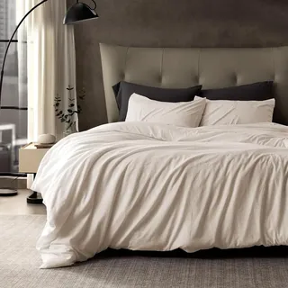 Lanqinglv Bettwäsche 220x240cm Beige Microfaser Bettwäscheset Uni Unifarben Doppelbett Bettbezug mit Reißverschluss und 2 Kissenbezüge 80x80 cm - Romantisch und Elegant