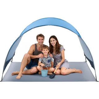 VEVOR Strandmuschel Sonnenschutz für 3 Personen, UPF 50+ Schutz, Tragbares Strandzelt mit Tragetasche & Heringen, Leichter Kompaketer Strandsonnenschirm für Camping Angeln Picknick, Sonnenzelt