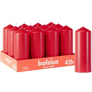 Bolsius Glatte Stumpenkerzen - Rot - 12 Stück - 15 x 6 cm - Dekorative Haushaltkerzen - Brenndauer 42 Stunden - Unparfümierte - Enthält Natürliches Pflanzenwachs - Ohne Palmöl - Weihnachtsdeko