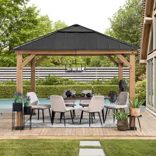 Sunjoy Pavillon 3,36 x 2,87 m inkl. Seitenteile Beige/Braun/Grau