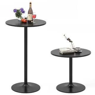 Fantask Runder Bartisch Ø 60 cm, Stehtisch Höhenverstellbar 56/101,5 cm, Cocktailtisch mit Stahlrahmen, Bistrotisch für Balkon, Club, Pub, Zuhause (1, Schwarz)