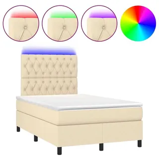 vidaXL Boxspringbett mit Matratze & LED Creme 120x200 cm Stoff - Creme
