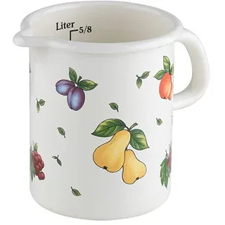 Riess, 0337-068, Küchenmaß Ø 9cm, FRUIT GARDEN, Weiß, Emaille, Vol. (rec.): 0,5 Liter, Made in Österreich, LBH: 14,6x10,4x12,1cm, 0,318kg, Deckel, Induktionskocher kompatibel, Gasherd geeignet