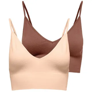 Only Bustier »ONLVICKY – BH-Tops mit geripptem Detail im 2er-Pack« Packung, 2er-Pack, 2 Stk. figurbetont, modisch, Materialmix, Jersey, Spaghettiträger, braun
