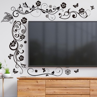 COVPAW Wandtattoo Wohnzimmer Rebe Schmetterlingen Wandaufkleber Blumen Schlafzimmer Wandsticker Kinderzimmer Küche Büro Wanddekoration