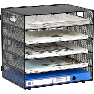 EasyPAG 5 Fächer A4 Metall Büro Schreibtisch Organizer Dokumentenhalter Aktenablage Zeitschriftenhalter Briefablage Papier Magazin Organisator,Schwarz