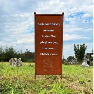 Edelrost Sichtschutz mit Spruch Steine 112 cm x 42 cm Paravent zum Stecken Gartenschild Schild Gartenstecker Gartendeko Wetterfest Rost Metall