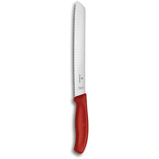 Victorinox Swiss Classic, Profi Brotmesser, Extra Scharfe Klinge, Wellenschliff, 21 cm, Robuster Kunststoffgriff, Rostfreier Stahl, rot