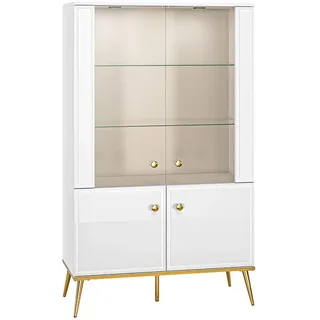 Feldmann-Wohnen Stauraumvitrine weiß Holz, 3 Fächer, Rechteckig, 92x152x40 cm, Wohnzimmer, Wohnwände, Vitrinenschränke