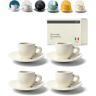 KIVY Espresso Tassen Set 4x 75ml - Handgefertigt aus dickwandigem Steingut