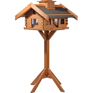 dobar® 98740FSC XXL Vogelvilla - Großes Vogelhaus Massivholz - Vogelfutterhaus XXL inkl. Ständer - Futterstation mit Bitumen - Futterhaus Wildvögel XXL - 84 x 78 x 163 cm - Dunkelbraun