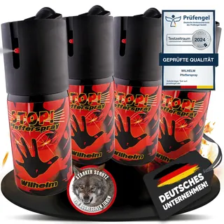 4 x Wilhelm Pfefferspray 40 ml Tierabwehr Selbstverteidigung CS KO Spray hochdosiert (ca. 2 Mio. Scoville) effektives Verteidigungsspray