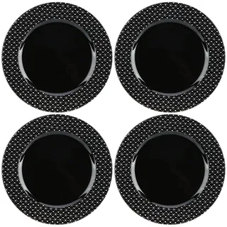 com-four® 4x Platzteller schwarz glänzend mit Glitzerherzen - Unterteller als Tischdekoration - Dekoteller für Hochzeit oder Familienfeier - Ø 33 cm