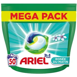 Ariel 3-in-1 Pods, Flüssigwaschmittel, Kapseln, 50 Waschgänge, Morgentau, entfernt hartnäckige Flecken, auch nach 7 Tagen, makellos auch im kurzen und kalten Zyklus, hergestellt in Frankreich