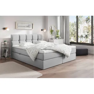 Livetastic Boxbett , Hellgrau , Textil , H3 , Höhe ca. 19 cm , 200x220 cm , Bettkasten, gepolstertes Kopfteil, Topper durchgehend , Holzmöbel, Holzbetten, Boxspringbetten Holz