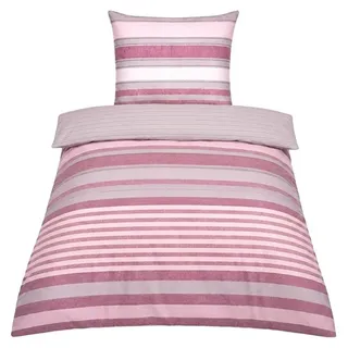 Bettwäsche mit verdecktem Reißverschluss - Wendebettwäsche mit Streifendesign 155 x 220 cm + 80 x 80 cm - Rosa