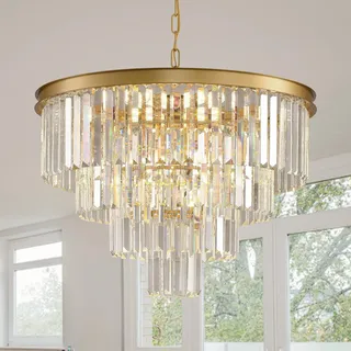 MSSIAN Kronleuchter Gold, Kronleuchter Modern, Kronleuchter Kristall Ø50 cm | Kronleuchter Gold Kristall für Wohnzimmer, Kücheninseln & Flure, passend für Dimm- und Farbtemperaturschalter.