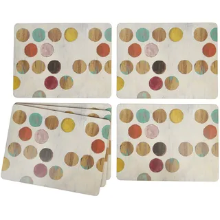 Creative Tops KitchenCraft CreativeTops Retro Spots Platzdeckchen Set, Tischset mit gepunktetem Design, 6 Untersetzer Platzdecken, Platzsets, Tischuntersetzer Abwaschbar, Hitzebeständige Korkrückseite, 30 x 22,8 cm