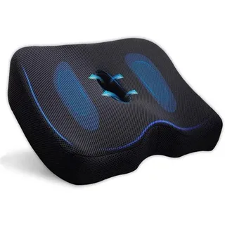 Unyqoos® Ergonomisches Memory‐Schaum Sitzkissen 45 x 40 x 10 cm – atmungsaktiv, abnehmbarer Mesh-Bezug, Anti-Rutsch, für Büro, Auto & Rollstuhl, bis 200 Pfund - Schwarz
