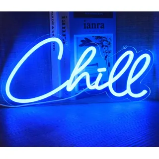 Chill-Neonschilder, Neonlichter für blaue Schlafzimmerdekoration, dekorative Buchstaben für Kinderzimmer, Wand, Gamer-Zimmer, Shop, Bar, Weihnachtsfeier, USB-Stromversorgung (34,9 x 17 cm)