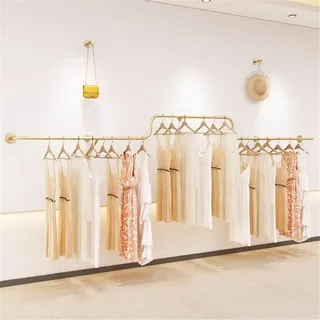 MEYEBP Wall Mounted Clothes Rail Kleiderständer, Modern Industrial Wedding Hanger Coat Rack for Clothing Store, Creative Boutique Clothing Store Display Rack, Gold