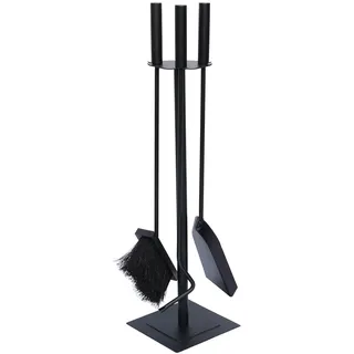 JVL Malham Kissen modernes Kaminbesteck Werkzeug Set, Stahl, schwarz, 15 x 15 x 61 cm, 3 Stück