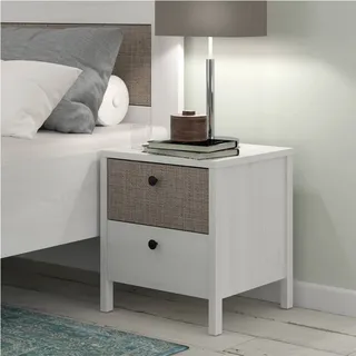 Nachtkommode MOONDUST 2 Schubladen Schneeeiche / Geflechtoptik, Forte - Weiß