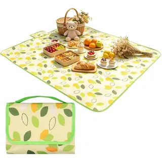 XIANJIA Picknickdecke Wasserdicht 100 x 150 cm (Grünes Blatt) | Leicht Faltbar Decke Outdoor, Sandfrei Isoliert Strandmatte für Picknick Camping Strand