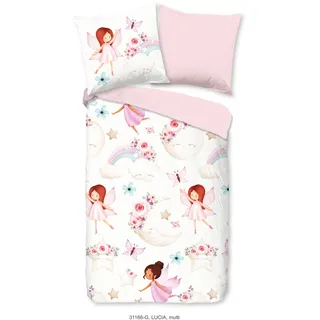 Good Morning Kinderbettwäsche »Lucia« 2 Stk. tlg. Baumwolle, 135x200, Reißverschluss, Wende, Mädchen, Fee, Weiß, rosa