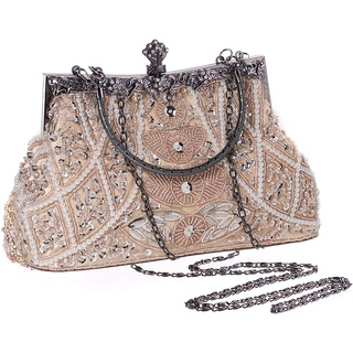 BABEYOND Handtasche Damen 1920s Strass Handtasche Beige Abend Party Clutch Elegante Abschlussball Handtaschen Hochzeit Braut Zubehör (4-Beige)